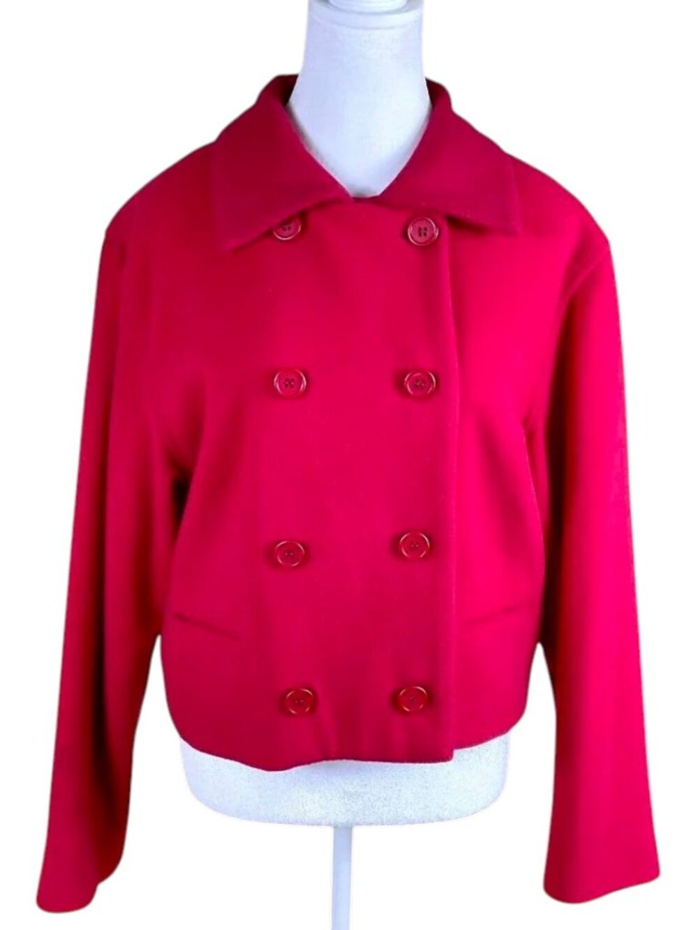 Finity Peacoat Wool Cashmere Blend Double Breasted Cropped Red (8)